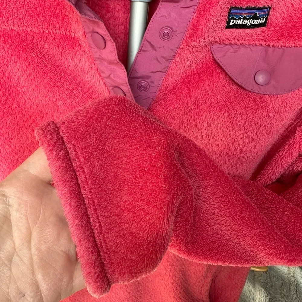 Patagonia Girls Large 12 Re-Tool Snap-T Fleece Pullover Pink Purple Trim Outdoor